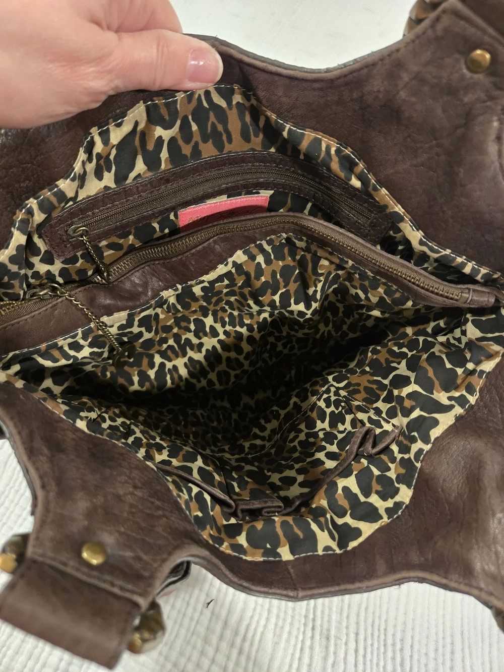 Betsey Johnson Brown Stud-Embellished Leather Shoulder Bag